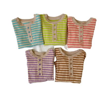 China Thermal Children's clothes elastic home wear set baby's clothes pants spring autumn stripes boys' girls' pajamas for sale