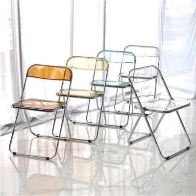 China Modern Wedding Banquet Hotel Restaurant Dining Garden Foldable Clear Plastic Seat Chairs Transparent Acrylic Folding Chairs for sale