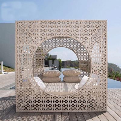 China Modern Outdoor Sea Beach Patio Square Shaped Rattan Chaise Lounge Sun Bed Lounger Wicker Sofa Furniture Swimming Pool Side for sale