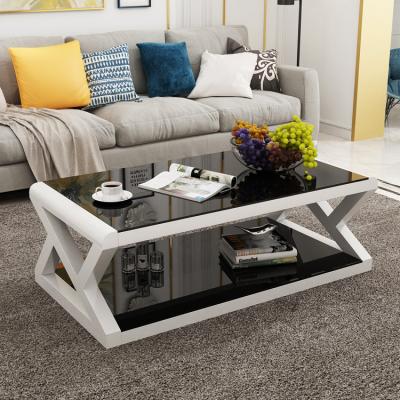 China Modern Extendable 2-Tier Extendable Modern Living Room End Table Coffee Snack Square Industrial Glass Metal Sofa Side Table Tea Table TV Cabinet Set for sale