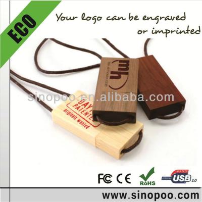 China Wooden Rectangle USB Flash Drive With Cord for sale