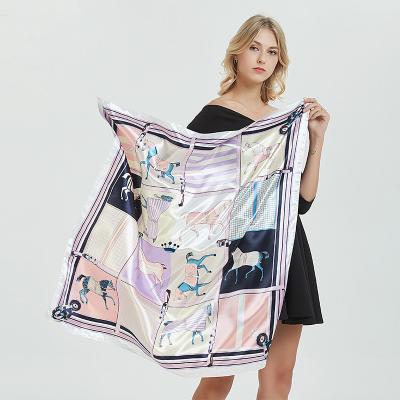 China Square Wholesale Digital Print Custom Design Silk Satin Ladies Scarf for sale