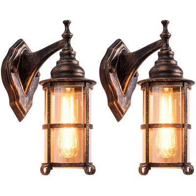 China Amber Glass Shade Yard Golden LED Outdoor Bronze Garden Light Retro Wall Lights Retro Outdoor Garden Farmhouse Retro Light for Indoor Outdoor for sale