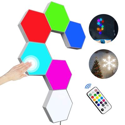 China Hexagonal Modular Touch Control Night Lights DIY RGB LED Quantum Smart Sensor Light Minimalist Remote Control Wall Lamp for sale