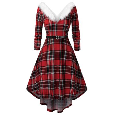 China Communion Dress Anti-Static Holiday Party V-Neck Plaid Tuxedo Fluffy Edge for Homecomings Dress for sale