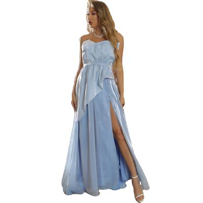 China Anti-Static New Years Eve High-End Blue Strapless Slit Ruffles Birthday Slim Prom Celebrity Even Dress Full Dress for sale