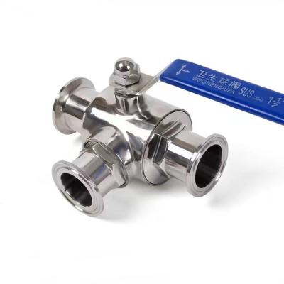 China General Sanitation 19 25 32 38 51mm 304 Tri Flange Sanitary T L Stainless Steel 316L 50.5mm Three Way Ball Valve Port 3 for sale