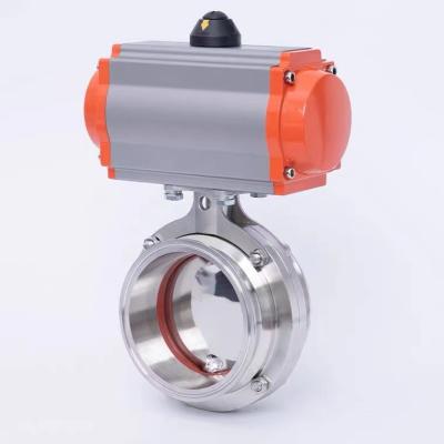 China Double Tri Flange General Acting High Temperature Pneumatic Actuated Sanitary Butterfly Valve 2 Inch Food Grade Stainless Steel for sale