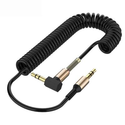 China Car Audio Cable 3.5mm Male To Aux Cable L-Shaped Retractable Cord. spring male for car audio headphone for sale