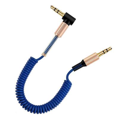 China Car Male To Auxiliary Spring Bend 90 Degree Metal Audio Cable Aux. male head 3.5mm L-shape for sale