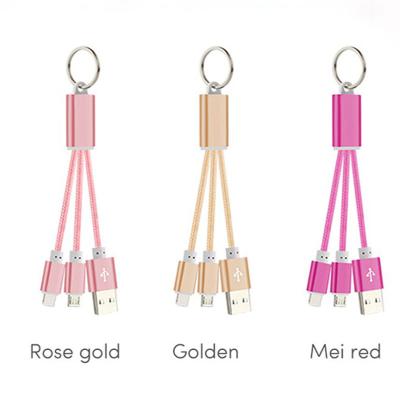 China Portable Cell Phone 2 Key Chain In1 Line Nylon Wire Usb Cable Charging Cable For IOS And Android for sale