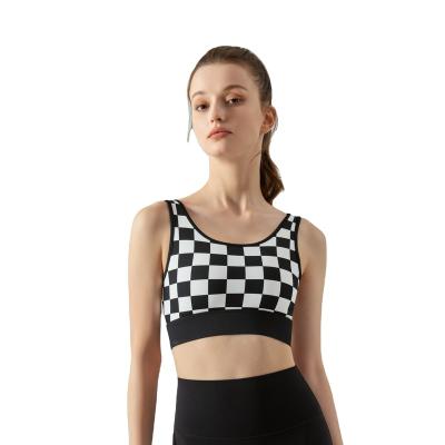 China New Sports Viable Nude Bra Running Fitness Tops Checkerboard Chest Protector Yoga Tank Top Shockproof Bra for sale