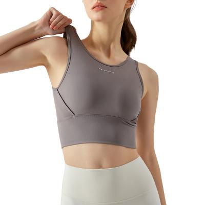 China Yoga Fitness Bra Sports Wear Tops Widened Bottom Women's Removable Chest Pad Breathable Breathable Outer Tops for sale