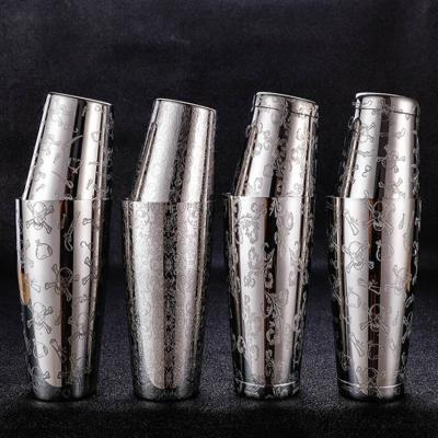 China Boston Steel Cocktail Shaker Kit Drink Bar Tool Stainless Cocktail Shaker Custom High Quality 550ML 750ML for sale