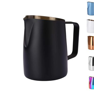 China Art Black Stainless Steel Latte Streaming Coffee Bartender Frother Milk Pitcher Stocked Jug 600ml for sale