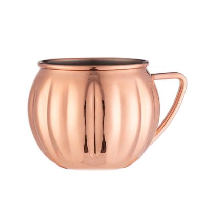 China Viable Wholesale High Quality Pumpkin Shape Cocktail Tall 304 Stainless Steel Beer Drinking Mug Cup Moscow Solid Copper Mule for sale