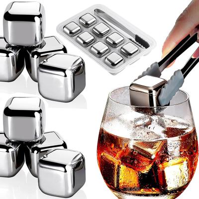 China Home Viable Sale Refrigerator Storage Box Stainless Steel Ice Cube Whiskey Stone With Tongs for sale