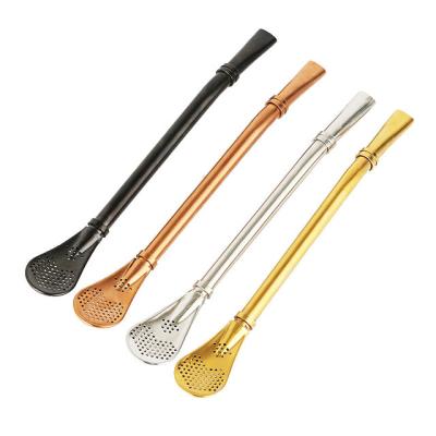 China Drinking Bulk Wholesale Tool Cocktail Filter Spoon Reusable Stainless Steel Metal Spoon Drinking Straws for sale