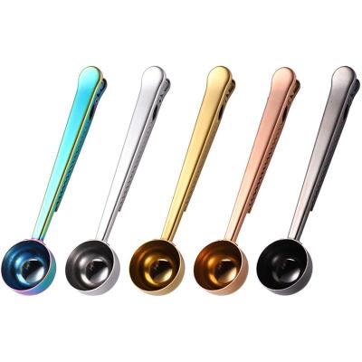 China Sustainable 304 Stainless Steel Multicolor Milk Gold Scoop Food Grade Teaspoon Measuring Clip for sale