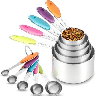 China Sustainable Kitchen Cutlery Silicone Handle Stainless Steel Measuring Cups Spoons Set With Food Scale for sale