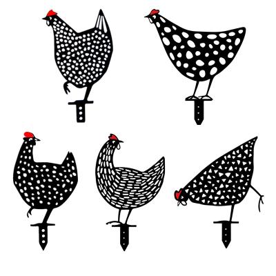 China Eco-Friendly Garden Ornaments Metal Hen Yard Lawn Decor Art Statues Backyard Lawn Stakes Garden Chicken Yard for sale