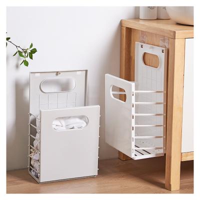 China Modern Multifunctional Dirty Storage Rack Bathroom Bucket Wall Hanging Clothes Plastic Foldable Plastic Laundry Basket for sale