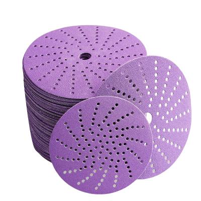 China Purple Aluminum Oxide Abrasive Automotive Sandpaper Porous Sandpaper Disc Multi-holes Sand Disc 5 in 125 mm 3 inch 75 mm 6 inch 152 mm for sale