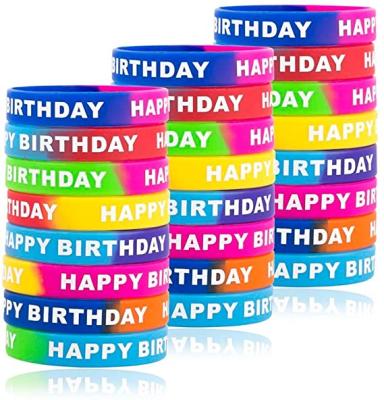 China Religious Happy Birthday Silicone Rubber Wristbands, Colorful Silicone Stretch Wristbands For Birthday Party Supplies Favors 8 Styles for sale