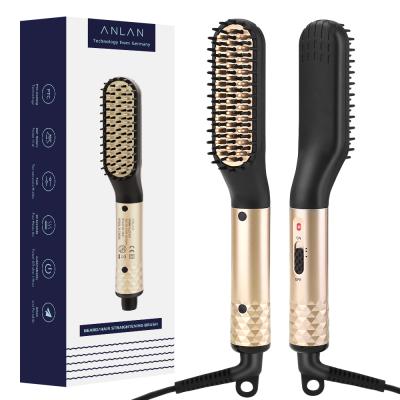 China Amazon Brush Hot Selling Portable Beard Heat Heat Comb Straightener 2 in 1 Hair Styling Fast Electric Heated Beard Brush Gold Men Beard Straightener Comb for sale