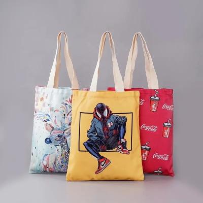 China Recyclable Custom Digital Sublimation Silk Screen Heat Transfer Printed Anime Polyester Jute Hemp Cotton Canvas Tote Shopping Bag for sale