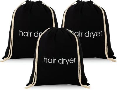 China Custom Embroidery Logo Hair Dryer Packaging Reusable Eco-Friendly Black Muslin Calico Cotton Drawstring Pouch Bags Durable Custom Embroidery for sale