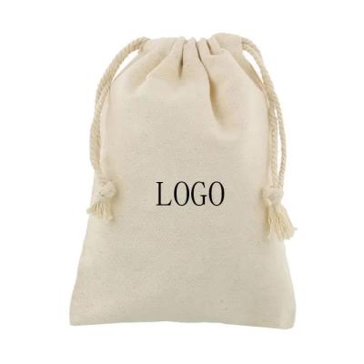 China Custom Durable Cotton Drawstring Pouch Bags Reusable Eco Friendly White Organic Cotton Small Drawstring Bag With Logo for sale