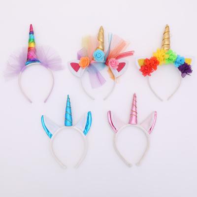 China Unicorn Horn Hairband Kids Chiffon Unicorn Headband Glitter Hairband Easter Activity Decoration Factory Bonus For Party DIY Hair Custom for sale