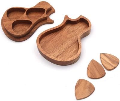 China 3pcs GUITAR Set Wooden Guitar Pick Box Guitar Pick Box Acacia Wood Wooden Storage Box for sale