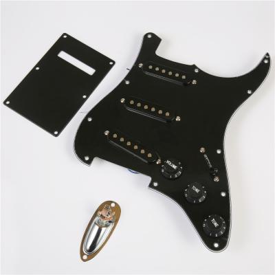 China GUITAR Prewired 9 Hole Loaded SSS Stratocaster Guitar Pickup SSS B/W/B Pearl 3ply Pickguard Set For Damper Stratocaster Guitar for sale