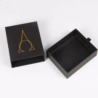 China Recyclable Custom Logo Hot Stamping Delicate Black Paper Packaging Boxes For Jewelry Packaging for sale