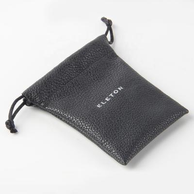 China Recyclable Luxury Black Leather Pouch With Custom Logo For Jewelry for sale