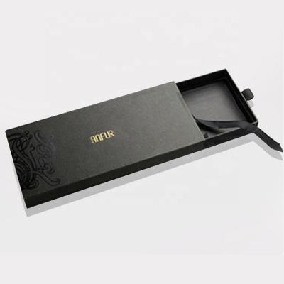 China Handmade Long Sliver Rectangle Black Cardboard Slip Gift Box For Umbrella Belt Box for sale