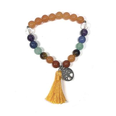 China Na Seven Chakra Beads 8mm Jasper Beads Tassel Bracelet with Tree of Life Charm for sale