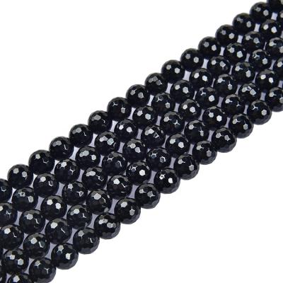 China Natural Na Gemstone Round Black Tourmaline Stone Beads Round Faceted Tourmaline Gemstone in Loose Beads for sale