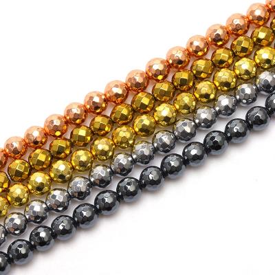 China Na Faceted Round Silver Hematite Beads Gemstone Bronze Hematite Gold Hematite Loose Beads for sale