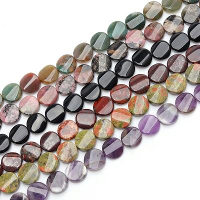 China 2020 New Colorful Agate Gemstones Various Iridescent / Iridescent Agate In Twisted Coin Beads Unakite Loose Stone for sale