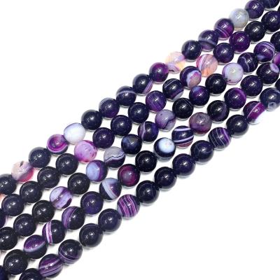 China Wholesale Natural Na Gemstone Banded Agate Beads Purple Agate Round Beads Strands 15