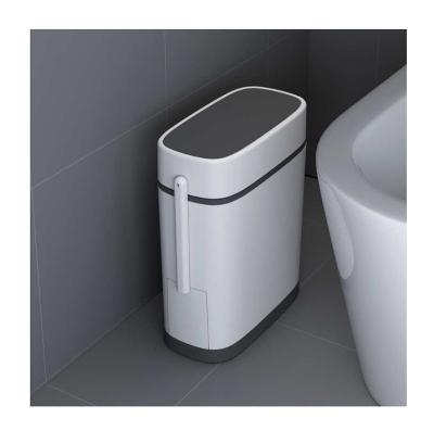 China Sustainable High Quality Bathroom Trash Can With Toilet Brush  Lid Touch Press Open Garbage Bin Household Cleaning Tools for sale