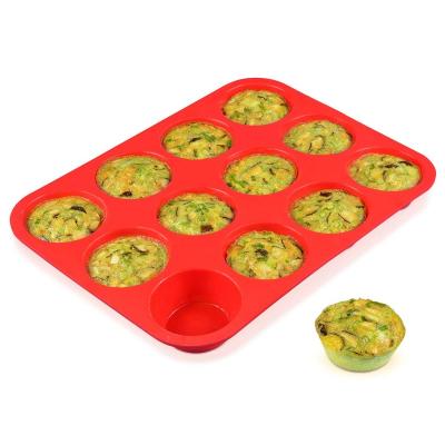 China Sustainable BPA Free Food Grade 12 Cups Silicone Muffin Pan Nonstick Cupcake Pan Regular Size Silicone Cake Mold for sale