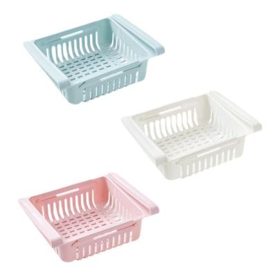 China Stocked Adjustable Plastic Kitchen Storage Box Refrigerator Organizer Drawer Basket Pull Out Refrigerator Organizer Shelf for sale