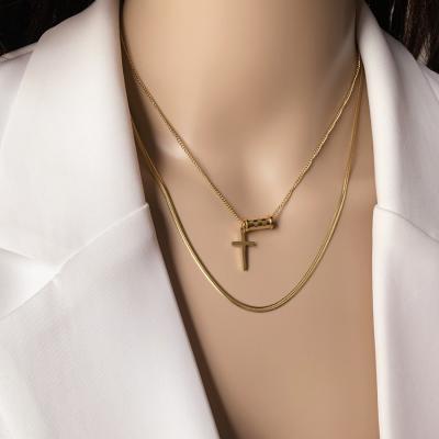 China Trendy Necklace Women High Quality Water Drop Clavicle Chain Titanium Steel Simple Cross Pendant Necklace for sale