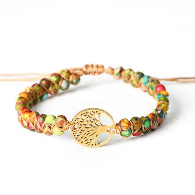 China Durable Frosted Stone Hand Bead Friendship Bracelet Double String Tree of Life - Woven Bracelets for sale