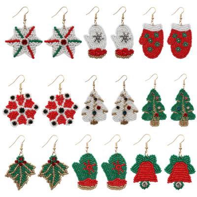 China FASHIONABLE New Products Earrings Rice Beads Christmas Tree Tassel Christmas Snowflake Stud Earrings Set for sale