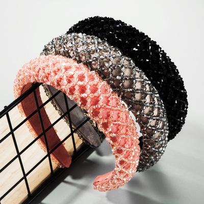 China New Simple Women's Fashion Elegant Wide-sided Fashion Headband Hand Sewn To Sponge Crystal Headbands For Women for sale